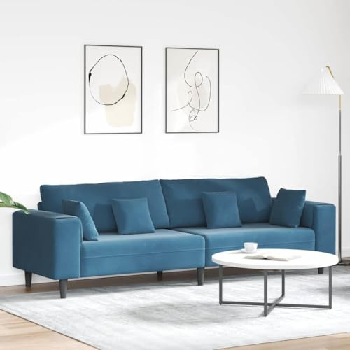 Massbinet Samt Couch Wohnlandschaft Polstersofa Sofas mit Square Armrests U-Form Sofa mit Kissen für Wohnzimmer & Schlafzimmer Blau 208 cm Samt