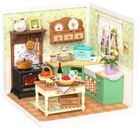 Rolife Super Creator DIY Miniature House Miniatur Haus Bausatz Selber Bauen Deko für Schreibtisch Bücherregal Modellbausatz Diorama Modellbau Bastelset für Kinder (Farmhouse Kitchen)