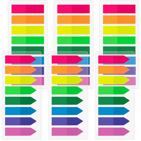 JEFURE Haftnotizen Tabs, 1200 Stück, Selbstklebend, 8 Farben, 2 Formen | Transparente Pagemarker, Klebezettel, Beschreibbare und Repositionierbar, zum Markieren und Hervorheben