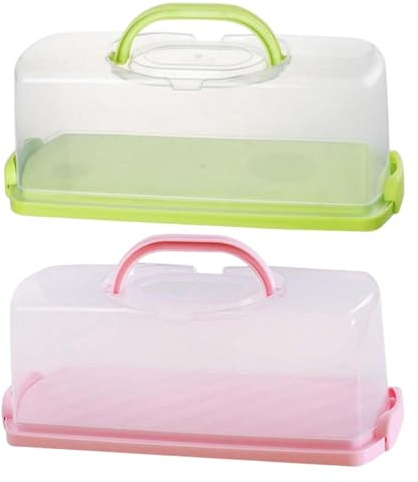 MagiDeal Rectangular Bread Box Food Storing Multiuse with Handle Bread Keeper Loaf Cake Storage Container for Graduation DIY Baking (Pink and Green)