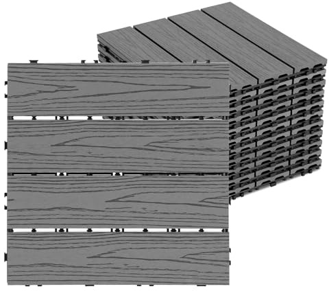 Jaxguom WPC Terrassenfliesen 30x30 cm, 44 Stück Klickfliesen Balkon für 4m²,Balkon Bodenbelag Wetterfest,Terrassenfliesen Klicksystem Wasserdicht,Holzfliesen Outdoor Anthrazit