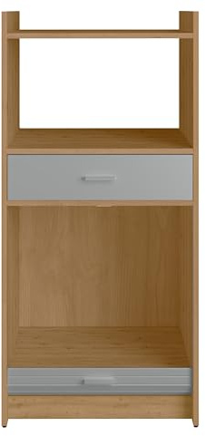 SIMMOB Meuble de Rangement de Cuisine pour Micro-Ondes et Four avec tiroir, chêne/alu, L.60 cm x HT. 127 cm x P. 45 cm