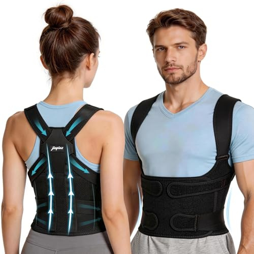 jinpinz Fascia Posturale Spalle Schiena Uomo: Busto Correttore Posturale Uomo Donna con Elastica Fascia Lombare Supporto Regolabile Traspirante - Dritta Raddrizza Spalle Schiena Migliora Postura - M
