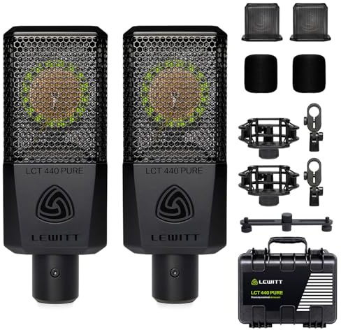 Lewitt LCT 440 Pure Stereopaar XLR Studio Kondensator Mikrofon für Stereo Recording, Drums, Gitarre, Piano, Chöre | Großmembrankapsel | inkl. Transportkoffer, Accessories & Stereobar