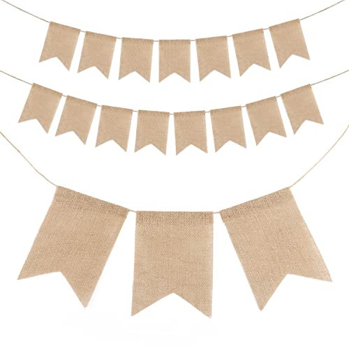 jijAcraft 3.5M Rustic Burlap Banner Bunting,Burlap Flags Hessian Banner 13X18CM Outdoor Linen Bunting for Wedding Favours,Baby Showers,Room or Garden Decorations(15PCS)