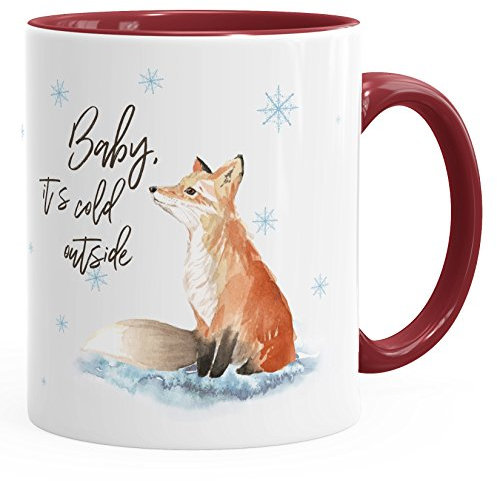 Tasse Weihnachten Baby it`s cold outside Spruch Fuchs Winter Schnee Fox Weihnachtsbecher Weihnachtstasse Autiga® bordeauxrot unisize