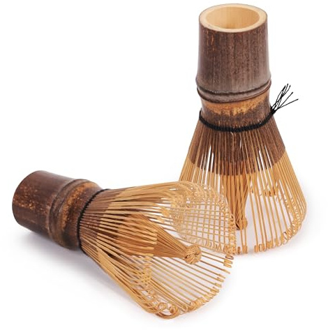 BambooMN Japanese Matcha Whisk Chasen - Traditional Handcurled 100 Tate Matcha Utensil - Black - 2 Pieces