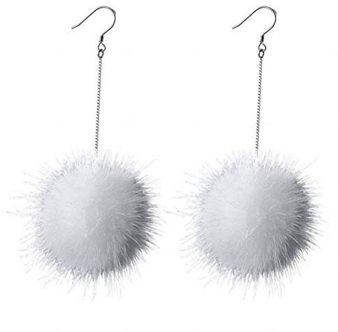 Thumby Ohrring Dangler Ohrstecker Ohrstecker S925 Silber Ohrringe Weibliche Mode Winter Pelz Ball Ohrringe Temperament Süße Flusen Ohr Schmuck Weiblichen für Frauen, Weiß, 925er Silber