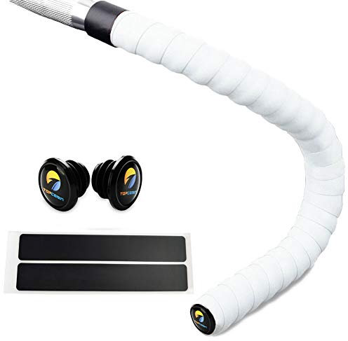 TOPCABIN® Bicycle Handlebar Tape Non-Slip Comfort GEL Road Bike Handlebar Tape Bike Bar Tape with Reflective Bar Plugs (# White)