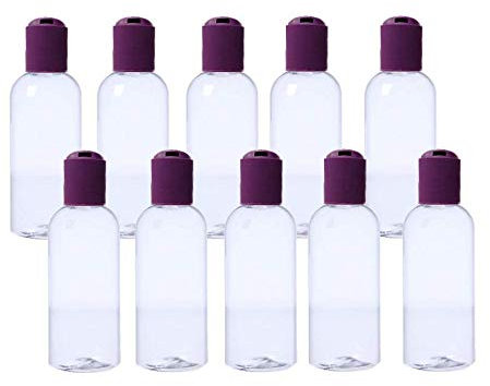 20 Flacons transparent vide de 100 ml, avec bouchon Disk-Top réducteur Mauve, spécial Conditionnement Gels et huiles, Fabrication Française- Livraison Gratuite en France