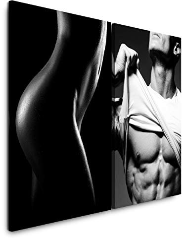 Paul Sinus Art Wandbild 2 teilig je 60x90cm Erotisch Muskulös Bodybuilder Akt Schwarz Weiß Sexy Sixpack