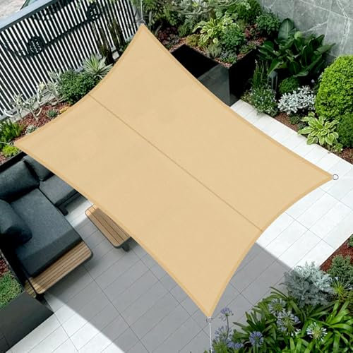 Cool Area Toldo Vela de Sombra Impermeable Rectangular 4x6m Protección UV PES Toldos para Patio Exterior Jardín Terraza-Arena
