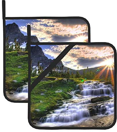 Topflappen für Berge, Sonnenaufgang, 2 Stück, hitzebeständig und umweltfreundlich, für die Küche, zweiteilige Topflappen-Sets