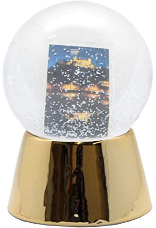 Snowglobe for You 40074 Foto-Schneekugel Glas gefüllt Fotorahmen mit Porzellansockel Gold glänzend 100 mm Durchmesser