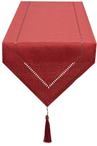 SANLEHAUSE Tischläufer Leinen Rot 32 x 220 cm, Tischläufer leinenoptik Hochwertiger Tischläufer Einfarbiger, Modern Pflegeleicht Tischläufer für Esstisch, Couchtisch, Restaurant,Dekoration