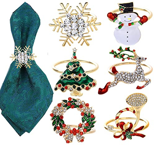 6 Stück Serviettenringe Set - Weihnachtsserviettenringe für Dinnerpartys & Abendessen - Tischdekoration