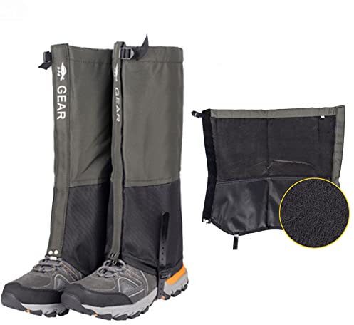 Gamaschen Wasserdicht Wandern Leg Guards Gaiter for Herren Damen Kinder Outdoor Regengamaschen Fahrrad Climbing Trekking Snow Hiking (Grün (warme Flusen), S(34-36))