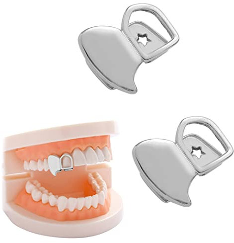 2 Stück Halloween 3D Vampir Zähne Grill mit Silikon Bar Hip Hop Mund Grill Maskerade Cosplay Kostüm Party Zubehör, Kunststoff