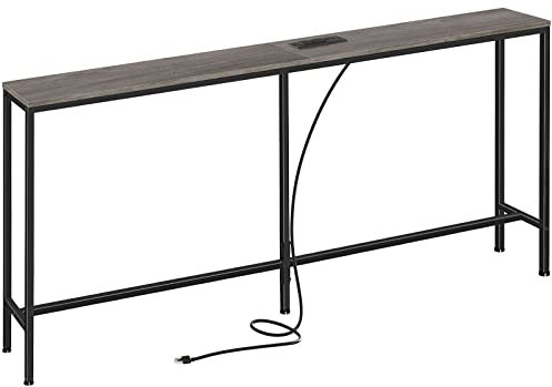 SUPERJARE 70 Zoll Konsolentisch mit Auslauf, Sofatisch mit Ladestation, schmaler Eingangstisch, Flurtisch, hinter Couchtisch, für Wohnzimmer, Anthrazit