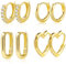 Creolen Ohrringe Gold Set, 4 Paar Multipack Creolen Kleine Set für Damen, 14k Vergoldete Ohrringe Quadrat Herz Kreolen Creolen mit Zirkonia Knorpel Huggie Kreolen Kleine für Mehrere Ohrlöcher