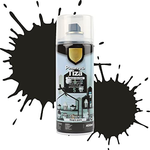 Etrexonline Pintura en Spray Ultra Mate a la Tiza, Chalk Paint Spray, Ideal para Metal,Madera y Cerámica, Acabado de Estilo Vintage - Colores Negro Puro (400ml, 1 Unidad)
