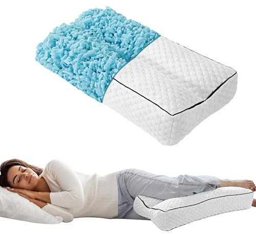 HOMBYS Shredded Memory Foam Knee Pillow for Side Sleepers, 6.5 Height Pillow Between Legs for Aligns Spine & Relieves Pressure Hip & Leg Elevation, Supportive Pillow for Pregnancy, Sciatica, White