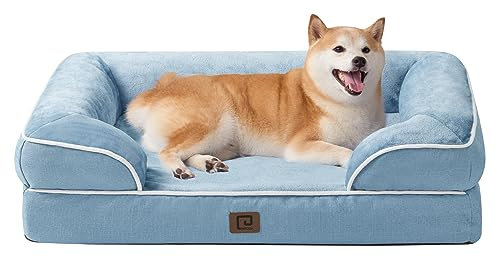 EHEYCIGA Orthopädisches Hundebett Grosse Hunde, 91x68x15cm, Memory Foam Hundekorb Mittelgroße Hunde, Waschbar Hundesofa Wasserdicht rutschfest, Hundecouch mit Hohem Rand, Hellblau