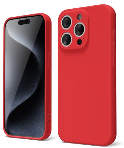 oakxco for iPhone 15 Pro Phone Case Liquid Silicone, Thin Slim Soft Rubber Gel TPU Plain Simple Cover for Women Girl Cute, Matte Solid Color,Red