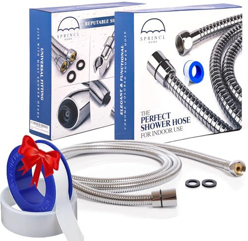 Sprincl Home (2 Meter) 79 Inch Shower Hose Pipe High-Performance Leakproof Stainless Steel Anti-Kink with 2 Complimentary Washers & 1 Teflon Tape, Universal Fit - Chrome