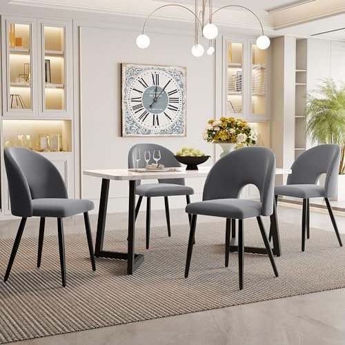 KUAKE Essgruppe,117×68cm Esstisch mit 4 Stühlen, Rechteckiger Esstisch Moderner Küchentisch Set,Samt Esszimmerstuhl Mit Diamantmuster,Verstellbare Stuhlbeine,Schwarz Tischbeine (Grau-B)