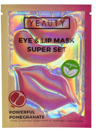 YEAUTY SUPER SET Powerful Pomegranate - EYE und LIP MASK in einem Produkt vereint! Gesichtspflegeset für Augen- und Lippenbereich in einer Anwendung - Granatapfel, Hyaluron und Vitamin C, 1 Set
