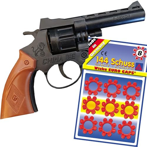 Hochwertige Pistole Revolver Gewehr inkl. 144 Schuss-Munition Polizei Cowboy für Kinder & Erwachsene Kostüm-Zubehör (Kleiner Revolver)