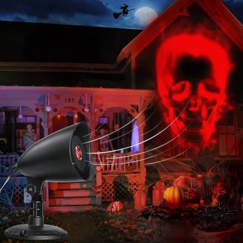 iShabao Halloween Decorazioni Casa, Proiettore 3d Halloween con Timer, Decorazioni Halloween Casa LED Proiettore Impermeabile con Scheletro Rosso Per la Addobbi Halloween Giardino Finestra Parete