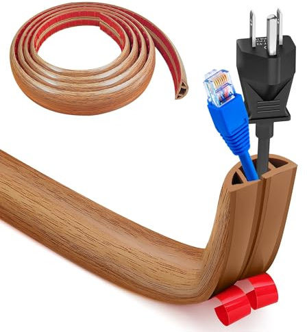 Cache Cable Sol, Petit Canal de Câble Flexible, 3.0M x 3cm Protege Cable Sol, Goulotte Passe Cable Sol Silicone, Cache Fil Électrique Sol Auto-Adhésif pour Tous Les Câbles (Grain de Bois Jaune)