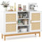 COSTWAY Buffetschrank aus Holz, Küchenschrank mit 2 Bambustüren & 3 offenen Regalen, 120cm Sideboard Küchenbuffet für Esszimmer, Küche, Wohnzimmer, 120 x 35 x 78cm, Weiß + Natur (Modell 1)