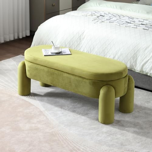 chairus Samt Sitzhocker mit Stauraum Polsterbank mit Beinen Sitztruhe Sitzhocker für Flur Schlafzimmer Wohnzimmer (Grün)