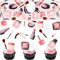 44Pcs Edible Makeup Cake Toppers Edible Cosmetics Lipstick Perfume Bottle Eye Shadow Blush Makeup Cake Decorations for Bridal Shower Bachelorette Girl Women Party Makeup Themed Birthday Party Supplies