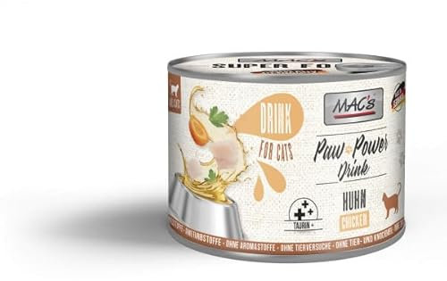 Mac's Cat Paw Power Drink 6 x 200g Huhn | Flüssiger Katzensnack | Getreidefreies Monoprotein | Mit Karotten, Inulin & Taurin | Vielseitig als Topping, Trinkwasserzusatz & Schleck-Snack