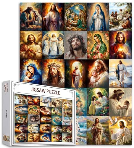 Tucocoo 1000-teiliges Puzzle für Erwachsene, Jesus Christus, Malpuzzle Maria, Gott, Religion, Sammlung, Kunst, schwierige Puzzles für anspruchsvolle Familienaktivitäten, buntes DIY-Puzzle,