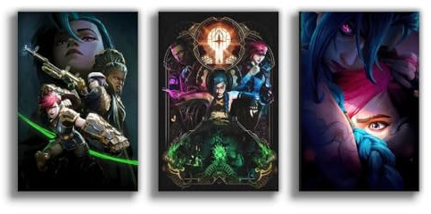 NebulaNova Anime Arcane Leinwand Poster (Set of 3) Schlafzimmer Dekoration Jinx Wandkunstdruck Büro Raumdekoration Geschenk Unframe-style 08x12inch(20x30cm)