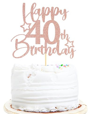 Sotpot 1PC 40th Birthday Cake Topper Double-sided Rose Gold Glitter Cake Topper with Star Pattern Cake Decoration for Happy 40th Birthday Party Decorations Supplies
