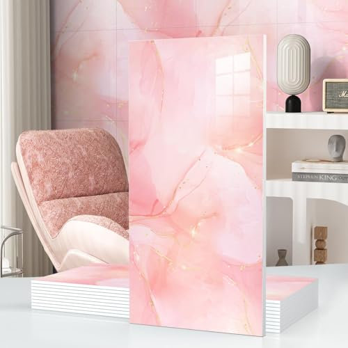 Chejiaye 10 pannelli da parete in marmo impermeabili (copertura 19,4 mq), resistenti al calore, pannelli da parete in PVC per cucina, bagno, soggiorno, camera da letto, colore: rosa