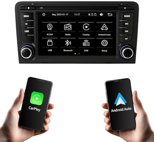 Radio para automóvil RUXYAXFOL Compatible con Audi A3 2003–2012, S3, RS3. Admite CarPlay inalámbrico/cableado, Android Auto + Mirror Link. Cuenta con Am/FM/RDS/USB, Pantalla táctil HD de 7 Pulgadas