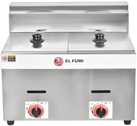 El Fumi – Freidora a Gas Industrial sin Grifo 8 L / 8+8 L en Acero Inoxidable, Butano/Propano, Alta Potencia para Hostelería (8+8L)