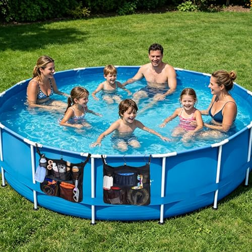 auvstar 2 Stück Pool Aufbewahrungsnetz,Pool Aufbewahrungstasche,Gartenpool Aufbewahrungs Organizer,Faltbar Netz Tasche Aufbewahrung,Seitenkorb Zubehör für Aufstellpool und Badezimmer
