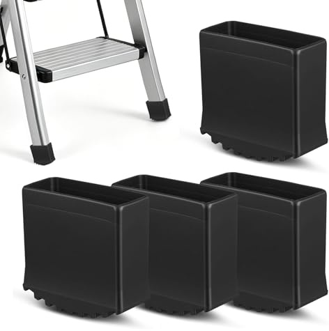 4 piedini per scala, 25 x 63 mm, piedini in gomma antiscivolo per scale | Piedini in gomma, tappi di protezione, piedini di ricambio, piedini universali per scale telescopiche a spina di pesce