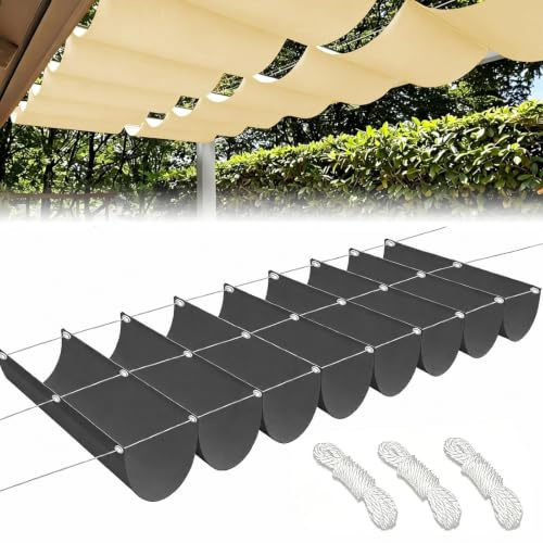 Telo ombreggiante retrattile per pergola, copertura ondulata in tessuto idrorepellente, facile installazione per terrazza giardino (C,1 * 3m)