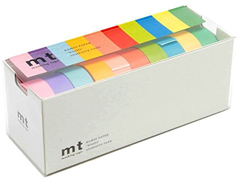 MT Sets Washi Paper Masking Tape [Produced in Japan]: 3/5 in. x 23 ft. / Assorted (10 Light Colors) [10 rolls/pack]