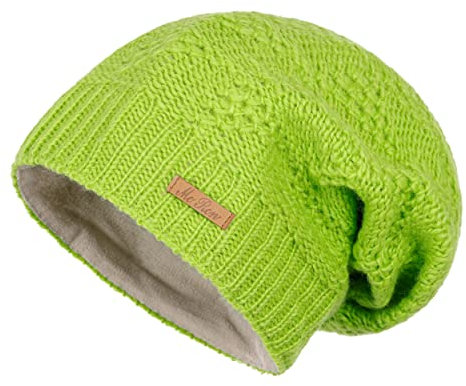 McRon Damen Gefütterte Beanie Wollmütze Modell Lina Neongrün 7106