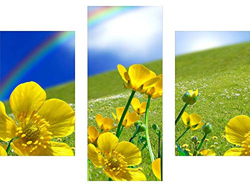 decorwelt | Dreiteiliges Wandbild 3 Teilig Acrylglasbilder Acryl Glasbild Blumen Gelb 90x70 cm Wandbilder Wohnzimmer Esszimmer Deko Wanddeko